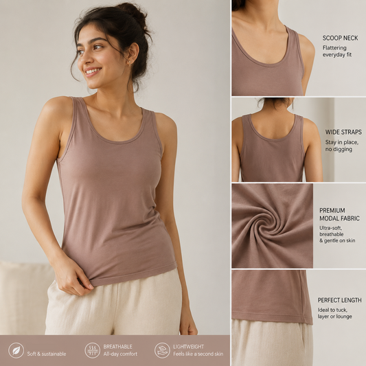 ZeroBra Everyday Ease Built-In Bra Tank — comfortable Indian women's everyday top in a relaxed fit