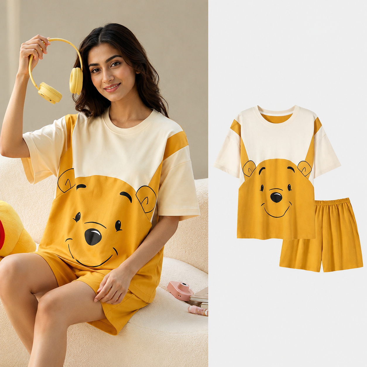 ZeroBra Honeybear PJ Set – cozy Indian comfortable nightwear with playful bear print design