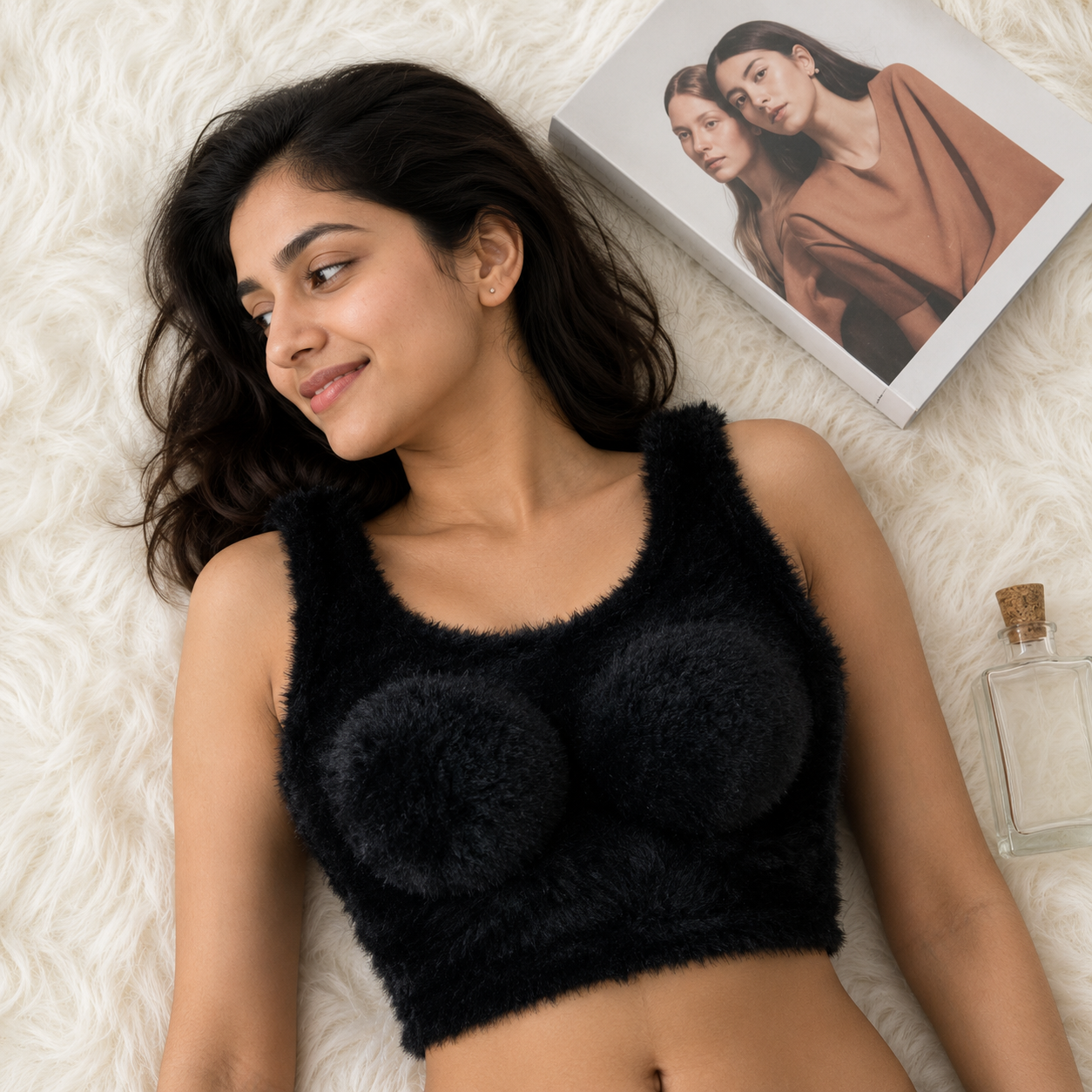 ZeroBra Fuzzy Cozy Built-In Bra Top in soft textured fabric, comfortable Indian women's loungewear style