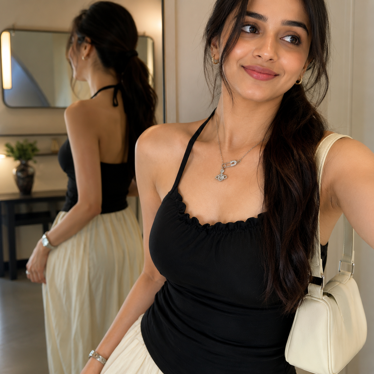 ZeroBra Adjustable Tie Built-In Bra Top — comfortable Indian women's style with tie detail