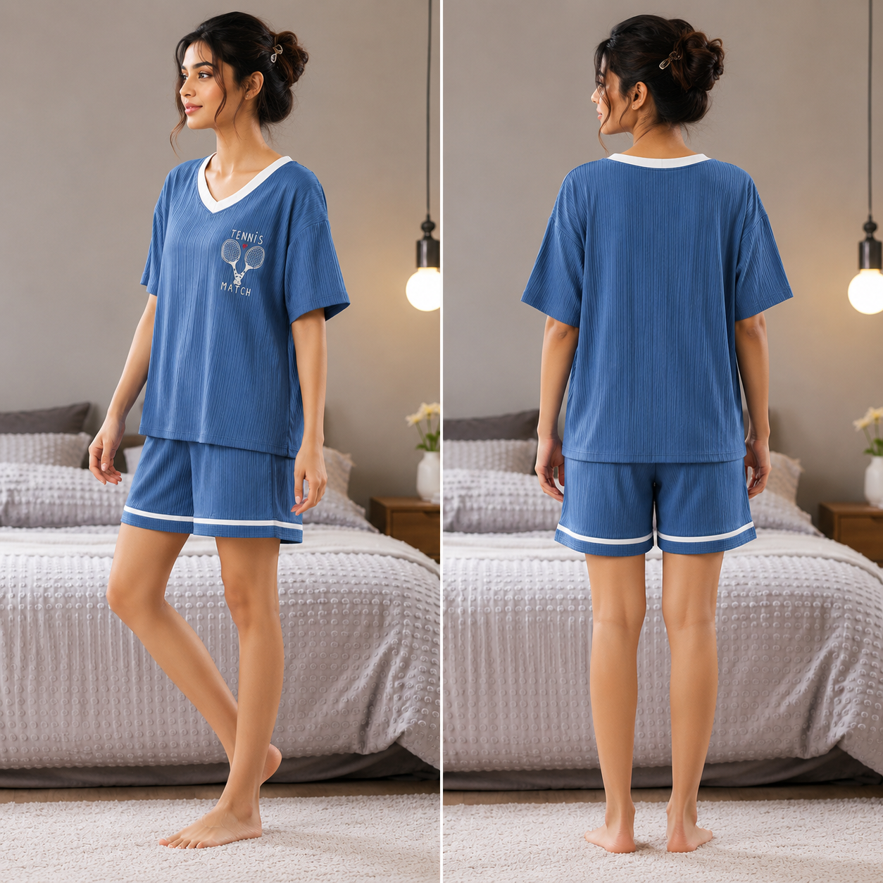 Courtside Comfort Lounge Set in soft fabric with built-in padded bra support, comfortable Indian sleepwear by ZeroBra