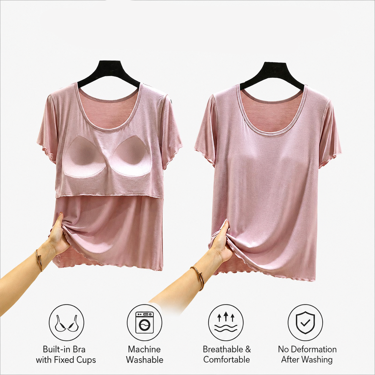 ZeroBra FeatherSoft Built-In Bra Lounge Tee in soft neutral tone, comfortable casual Indian loungewear top