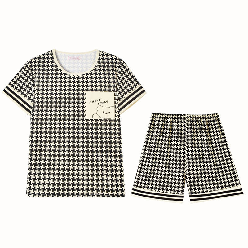 Monochrome Teddy Lounge Set with built-in padded bra, comfortable Indian pajama co-ord in black and white