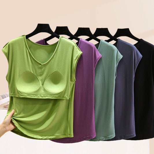 ZeroBra AirTouch Padded Lounge Tee — comfortable built-in bra top in soft neutral tone for Indian women