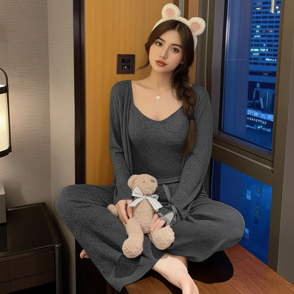 Midnight Snuggle Lounge Set in dark navy with padded bra top, comfortable pajama pants - ZeroBra Indian lingerie