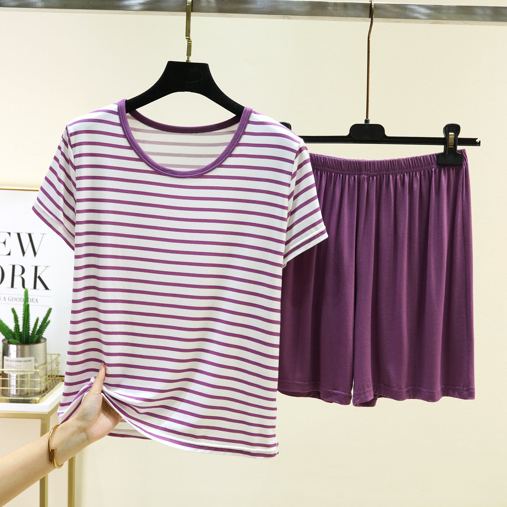 Berry Stripe Comfort PJ Set with built-in padded bra support - comfortable Indian loungewear by ZeroBra