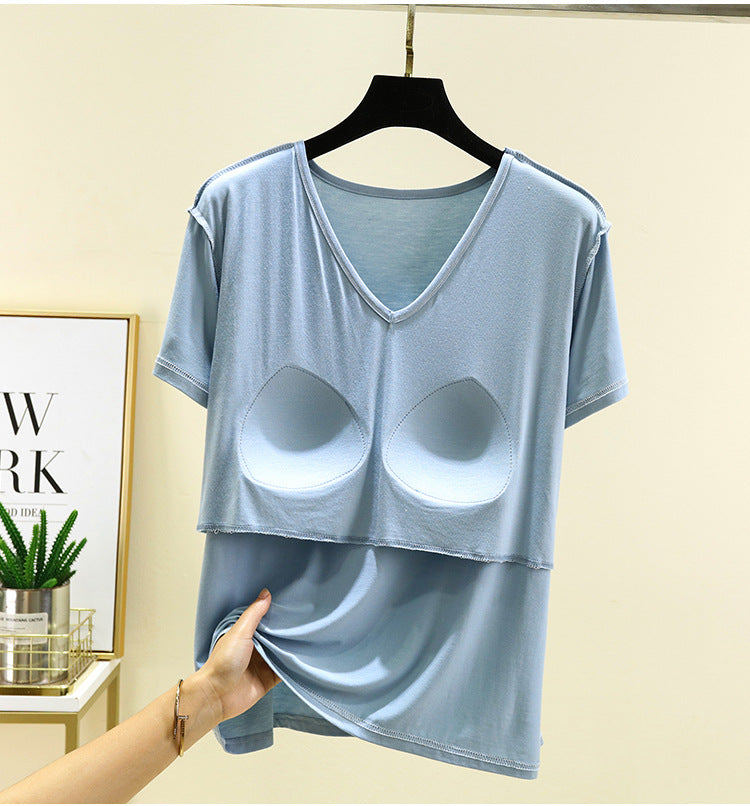 Silky Comfort Built-In Bra Lounge Tee in soft fabric showing comfortable everyday wear for Indian women by ZeroBra