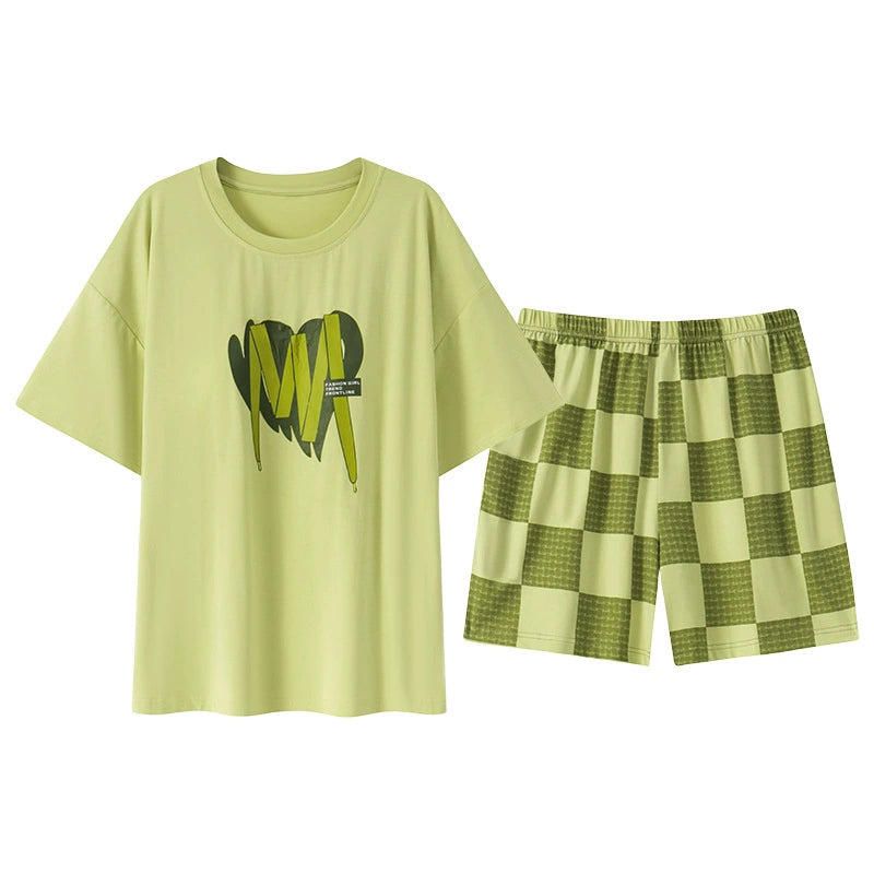 Matcha Check Lounge Set pajamas in soft green checkered pattern, comfortable padded bra top, ZeroBra Indian comfort wear