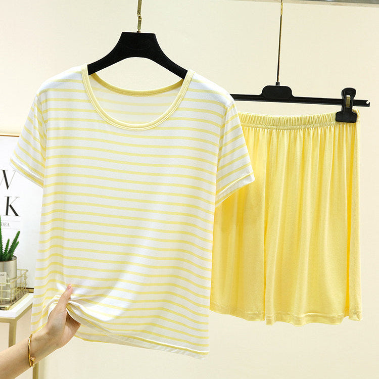 Lemon Sorbet Stripe PJ Set with built-in padded bra comfort by ZeroBra - yellow striped Indian sleepwear