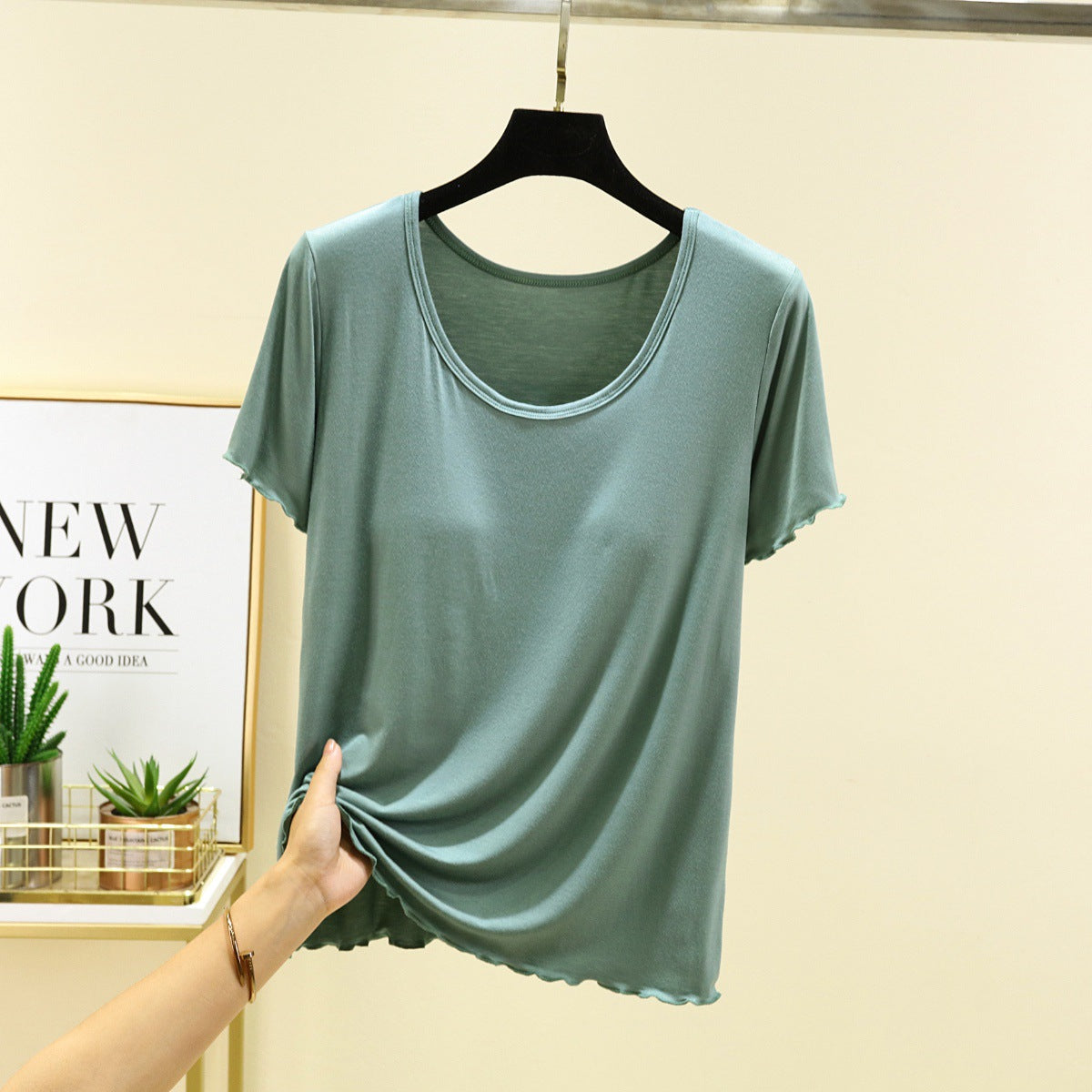 FeatherSoft Built-In Bra Lounge Tee in soft neutral tone, comfortable everyday wear by ZeroBra India