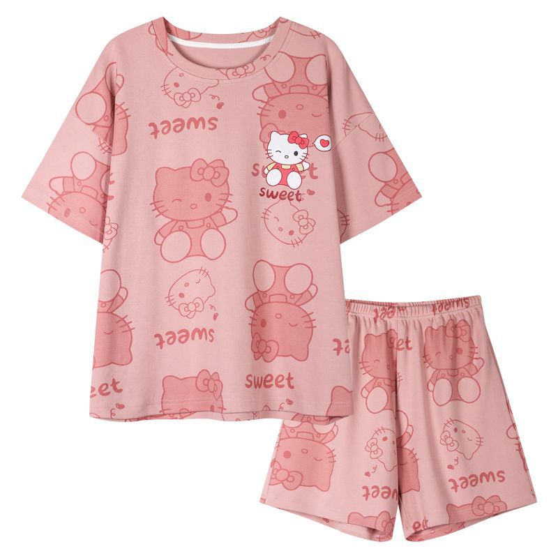 Sweet Kitty Dream Lounge Set in soft pink with built-in padded bra, comfortable Indian nightwear by ZeroBra