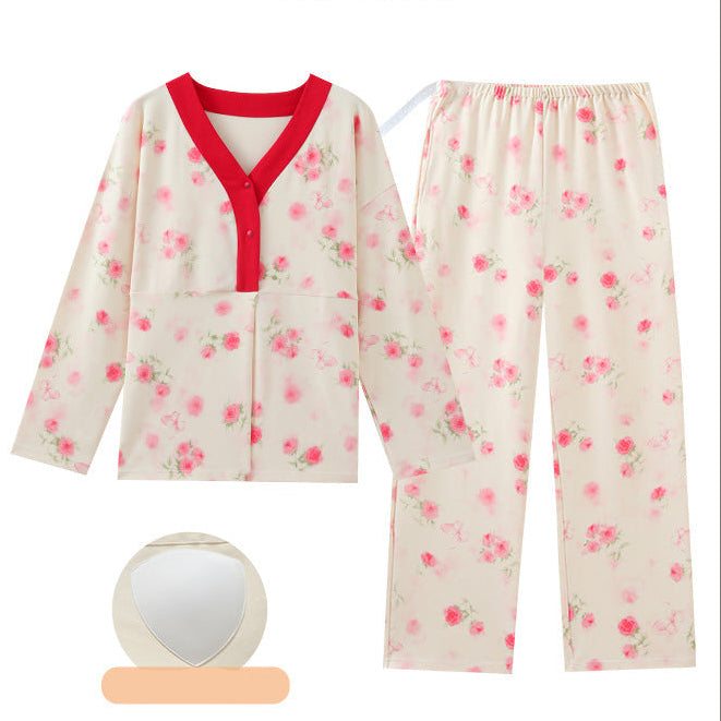 Maternity Rosé Bloom PJ Set in soft pink floral print with padded bra top, comfortable Indian maternity wear by ZeroBra