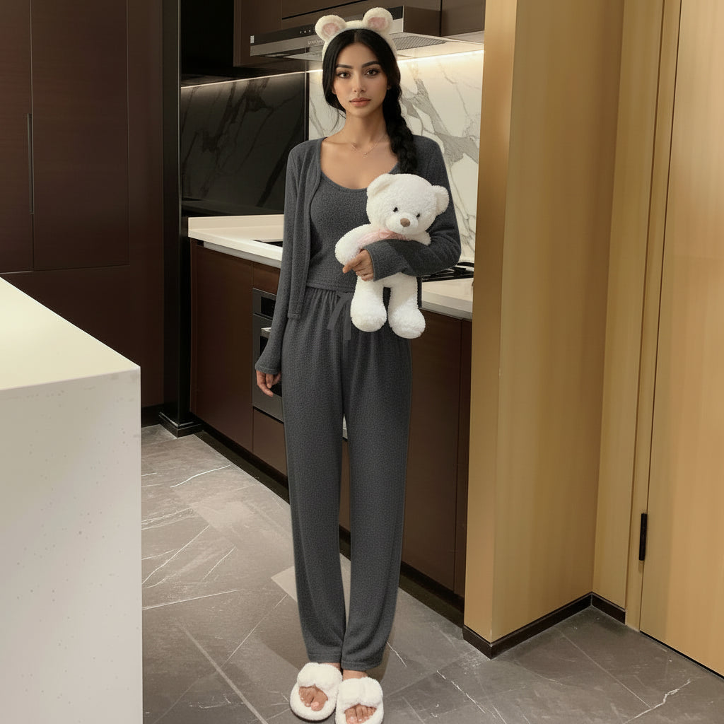 Midnight Snuggle Lounge Set in dark navy with padded bra top, comfortable pajama pants - ZeroBra Indian lingerie