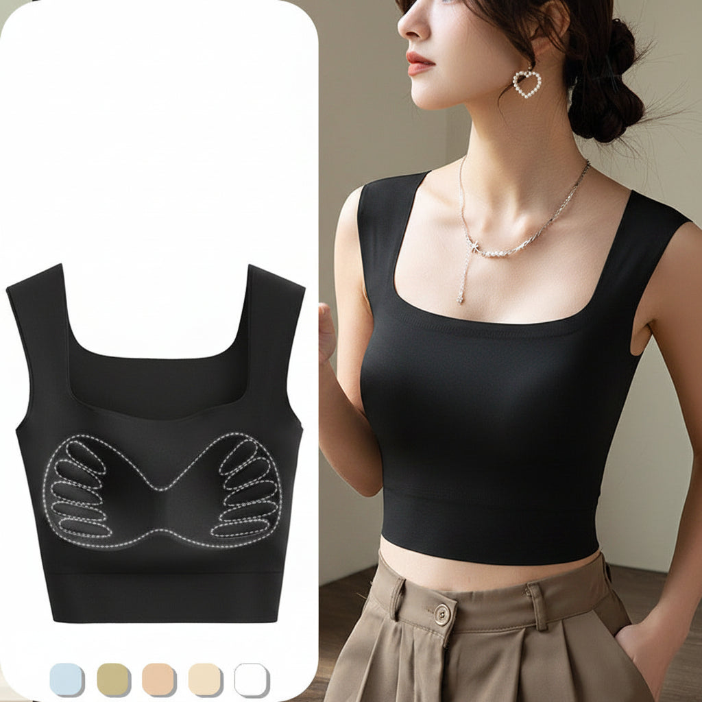 ZeroBra SculptEase Square Neck Tank Top in beige with built-in bra support, comfortable Indian lingerie design