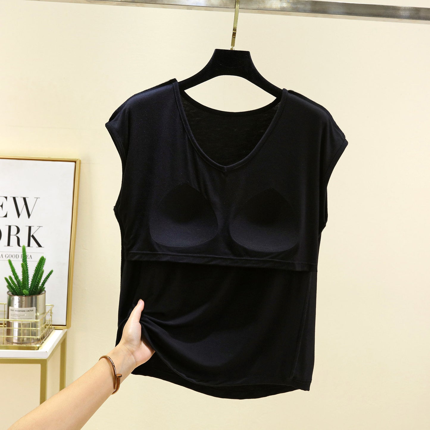 ZeroBra AirTouch Built-In Bra Lounge Tee in soft neutral tone, comfortable Indian loungewear with seamless support