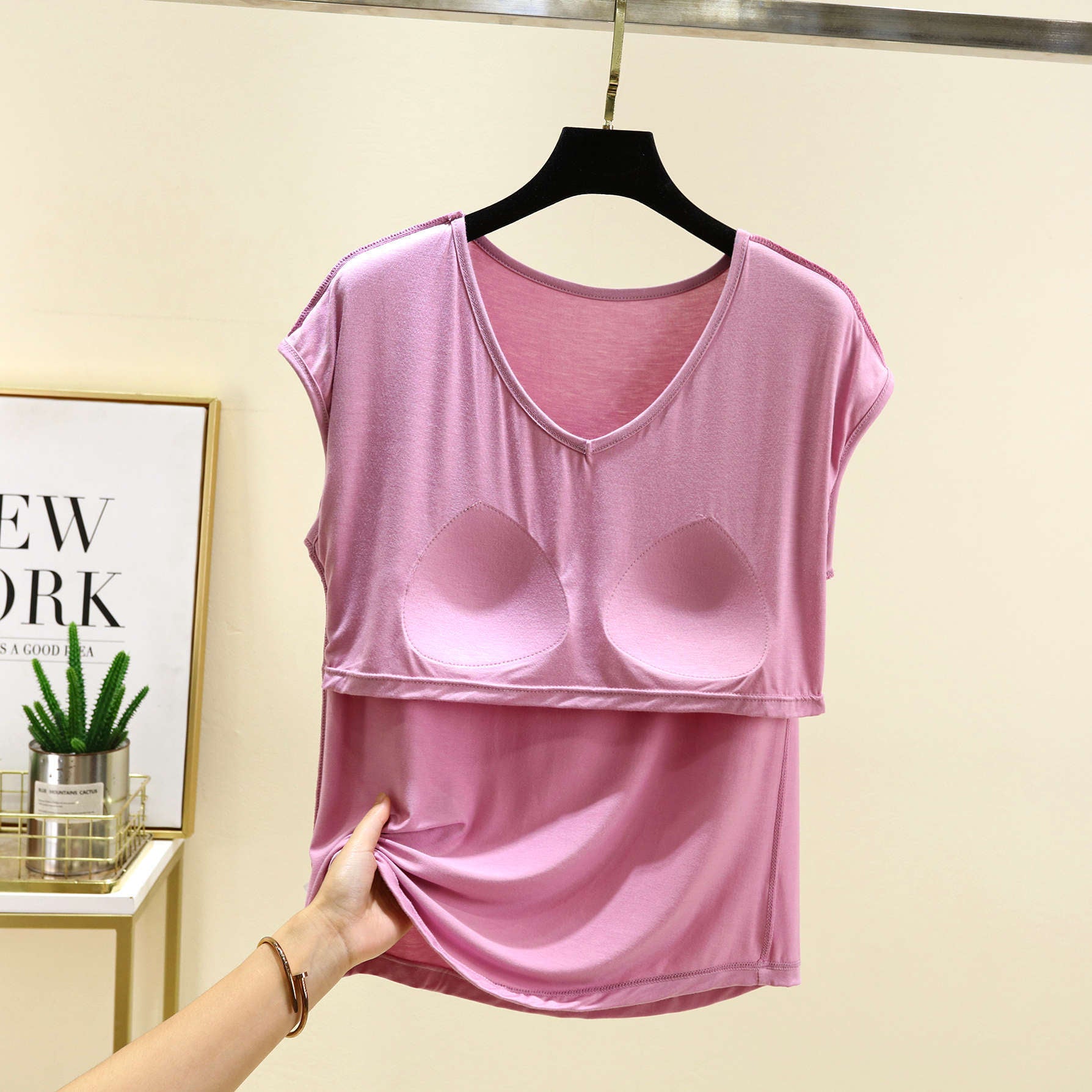 ZeroBra AirTouch Built-In Bra Lounge Tee in soft neutral tone, comfortable everyday Indian lingerie top