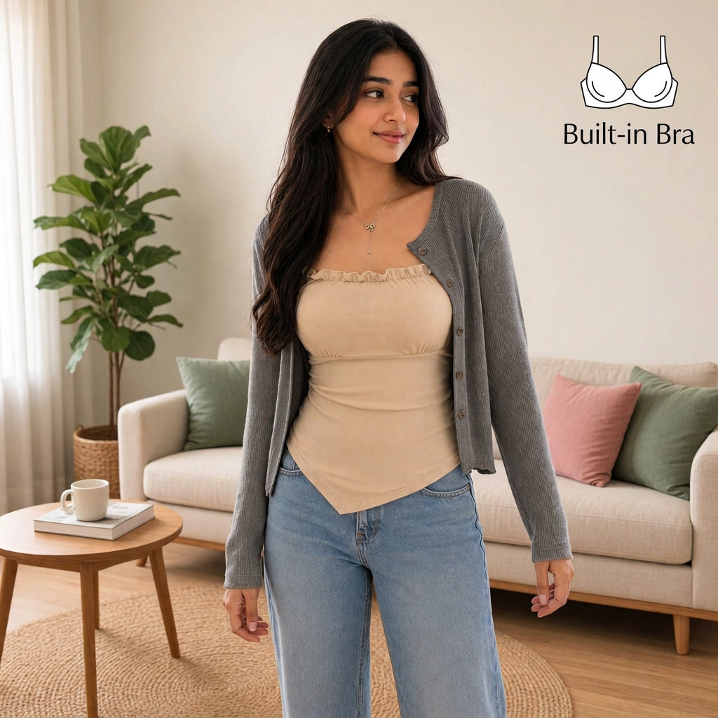 Adjustable Tie Built-in Bra Top