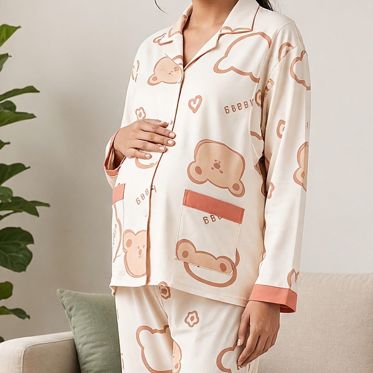 Beige Bear Padded Feeding Night Suit