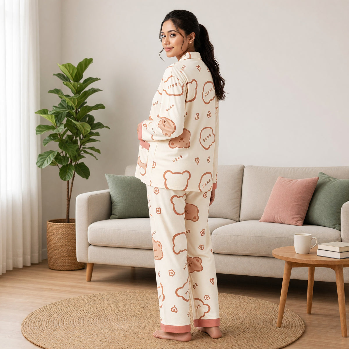 Beige Bear Padded Feeding Night Suit