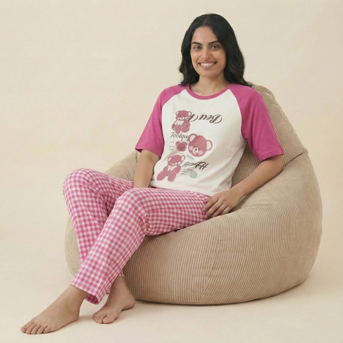 Berry Bear Gingham PJ Set – With Padded Pop Comfort - Zero Bra