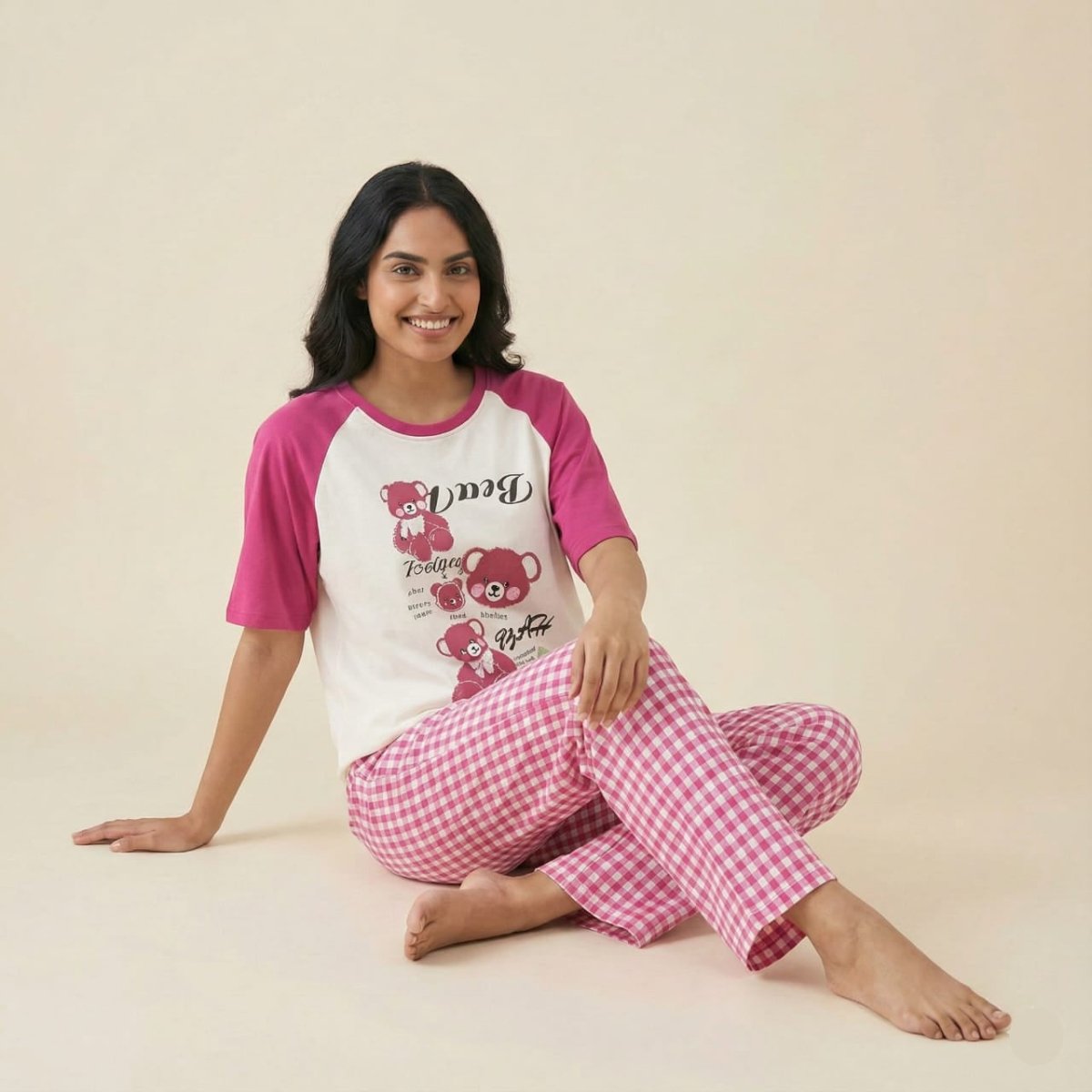 Berry Bear Gingham PJ Set – With Padded Pop Comfort - Zero Bra