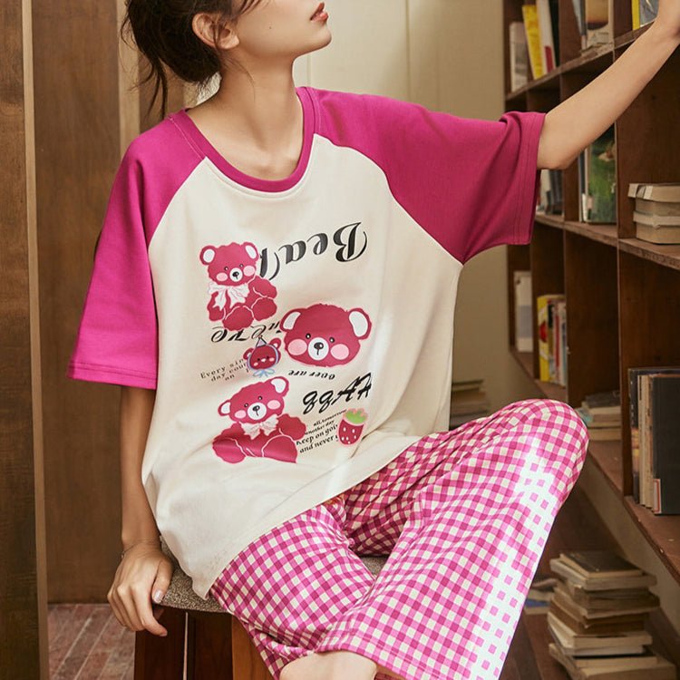 Berry Bear Gingham PJ Set – With Padded Pop Comfort - Zero Bra