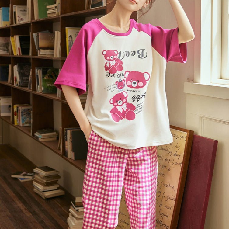 Berry Bear Gingham PJ Set – With Padded Pop Comfort - Zero Bra