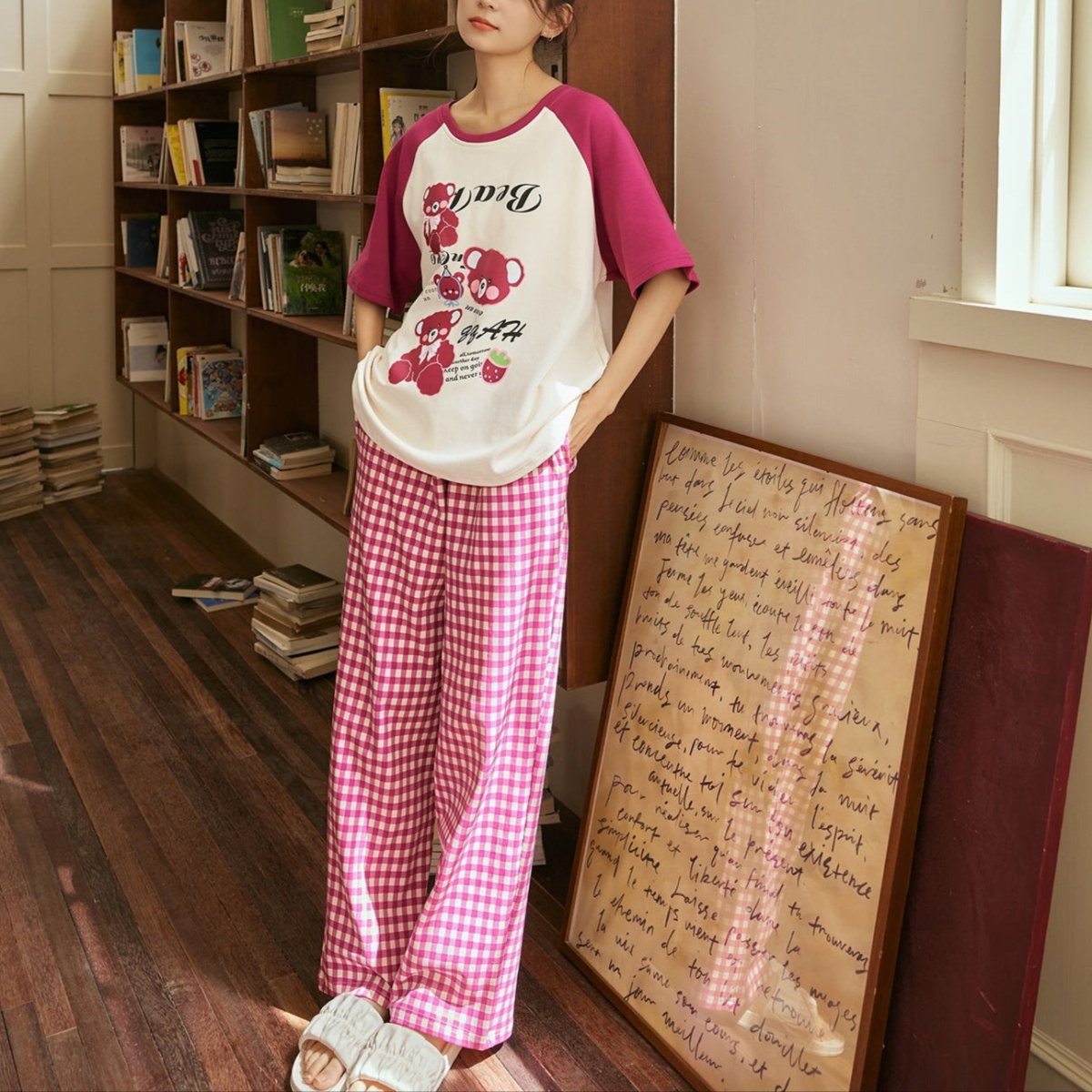 Berry Bear Gingham PJ Set – With Padded Pop Comfort - Zero Bra