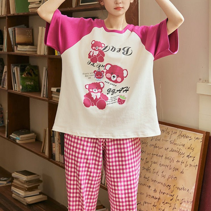 Berry Bear Gingham PJ Set – With Padded Pop Comfort - Zero Bra