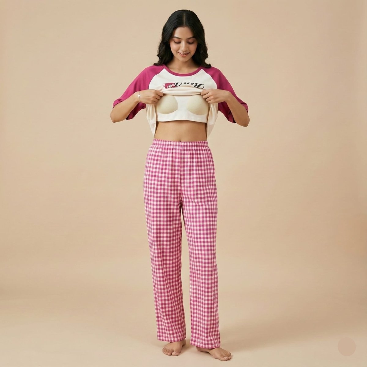 Berry Bear Gingham PJ Set – With Padded Pop Comfort - Zero Bra