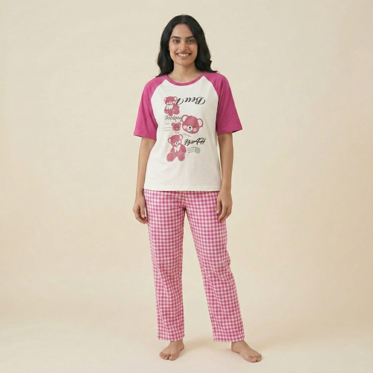 Berry Bear Gingham PJ Set – With Padded Pop Comfort - Zero Bra