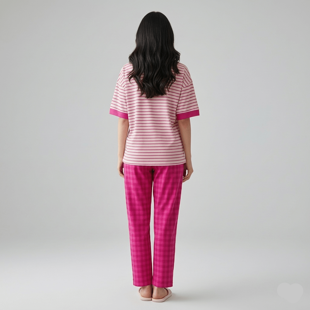 Berry Stripe Comfort PJ Set – With Padded Bliss - Zero Bra