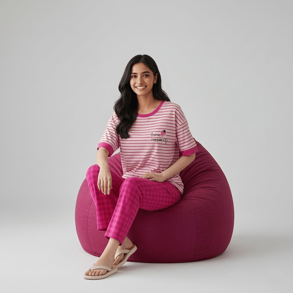 Berry Stripe Comfort PJ Set – With Padded Bliss - Zero Bra