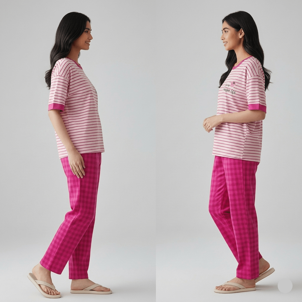 Berry Stripe Comfort PJ Set – With Padded Bliss - Zero Bra