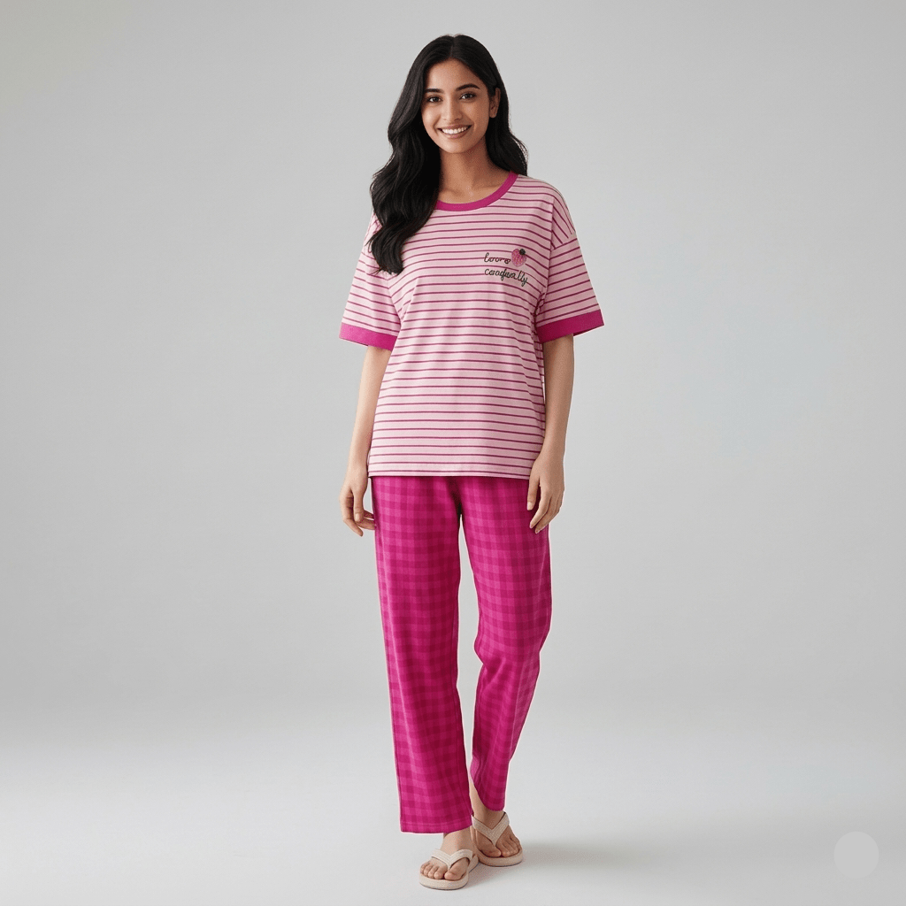 Berry Stripe Comfort PJ Set – With Padded Bliss - Zero Bra