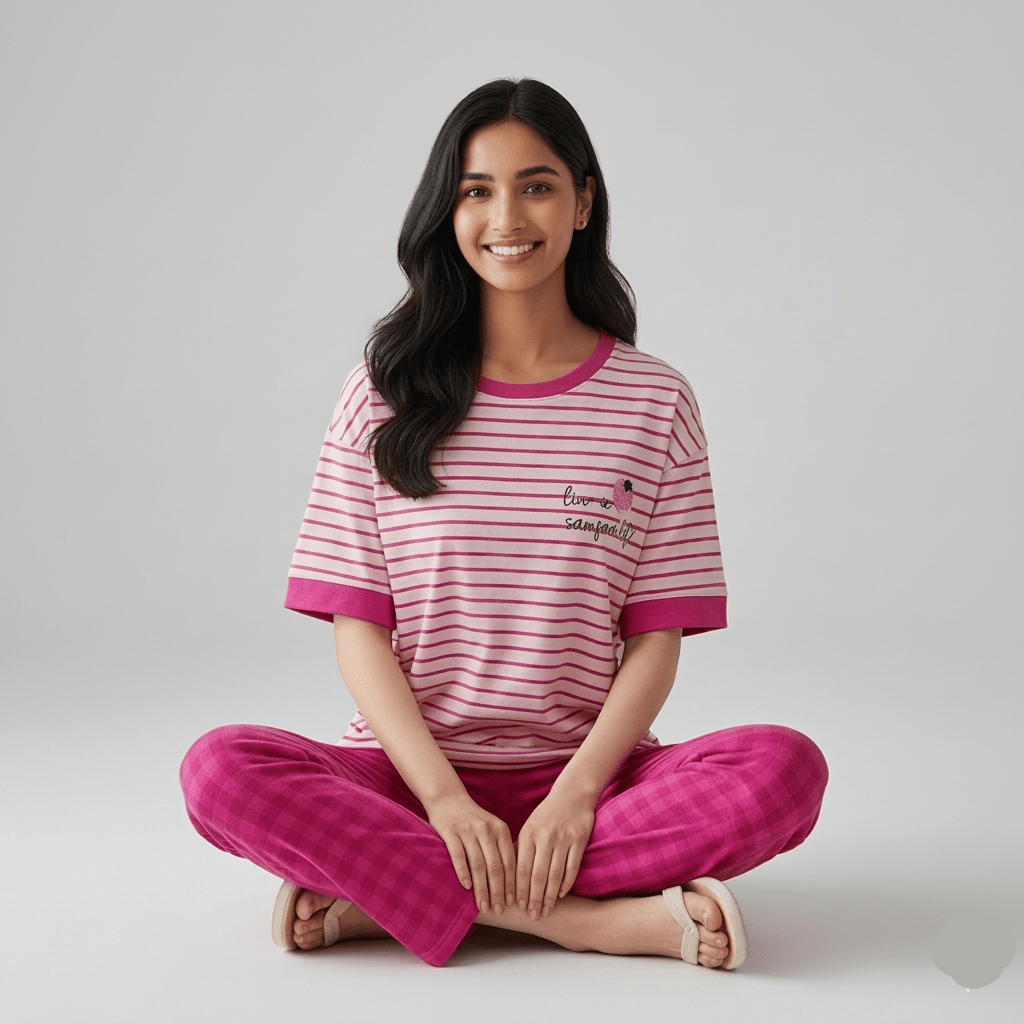 Berry Stripe Comfort PJ Set – With Padded Bliss - Zero Bra