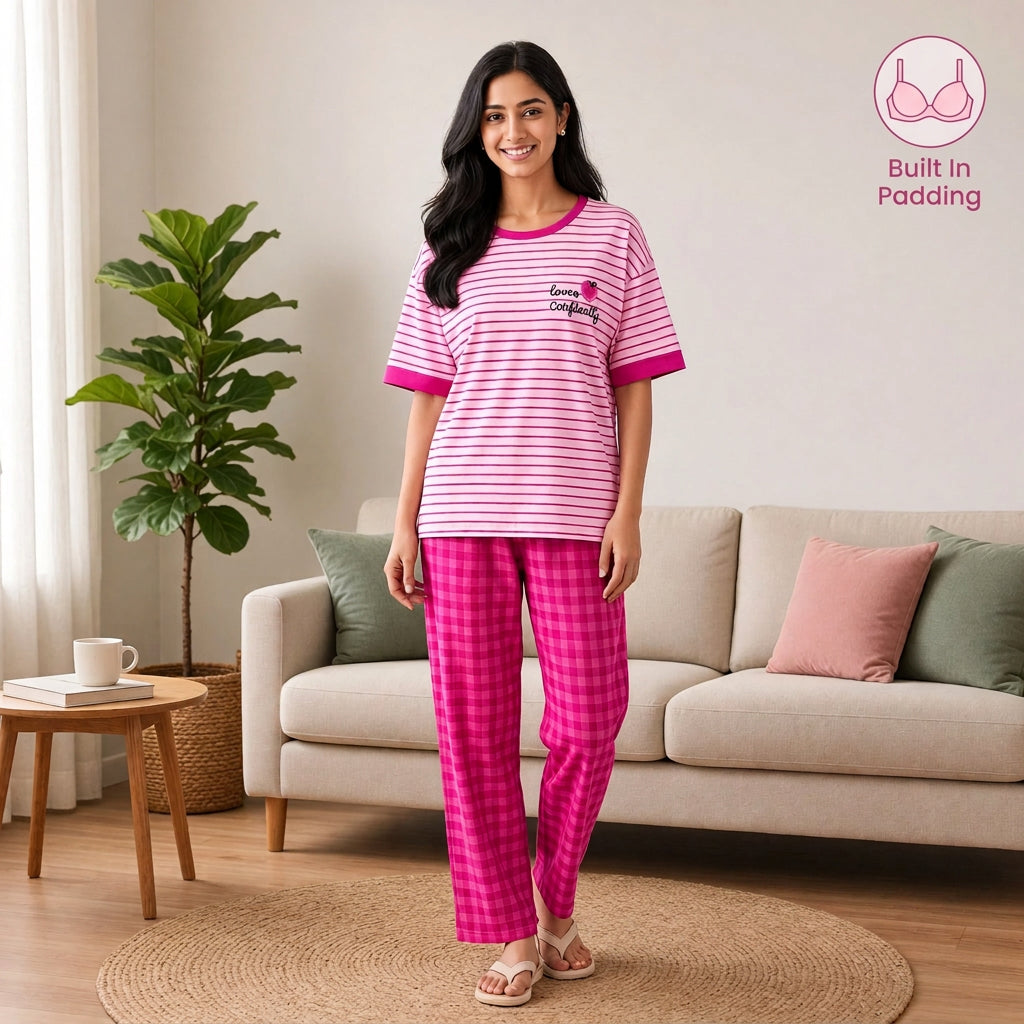 Berry Stripe Padded Night Suit