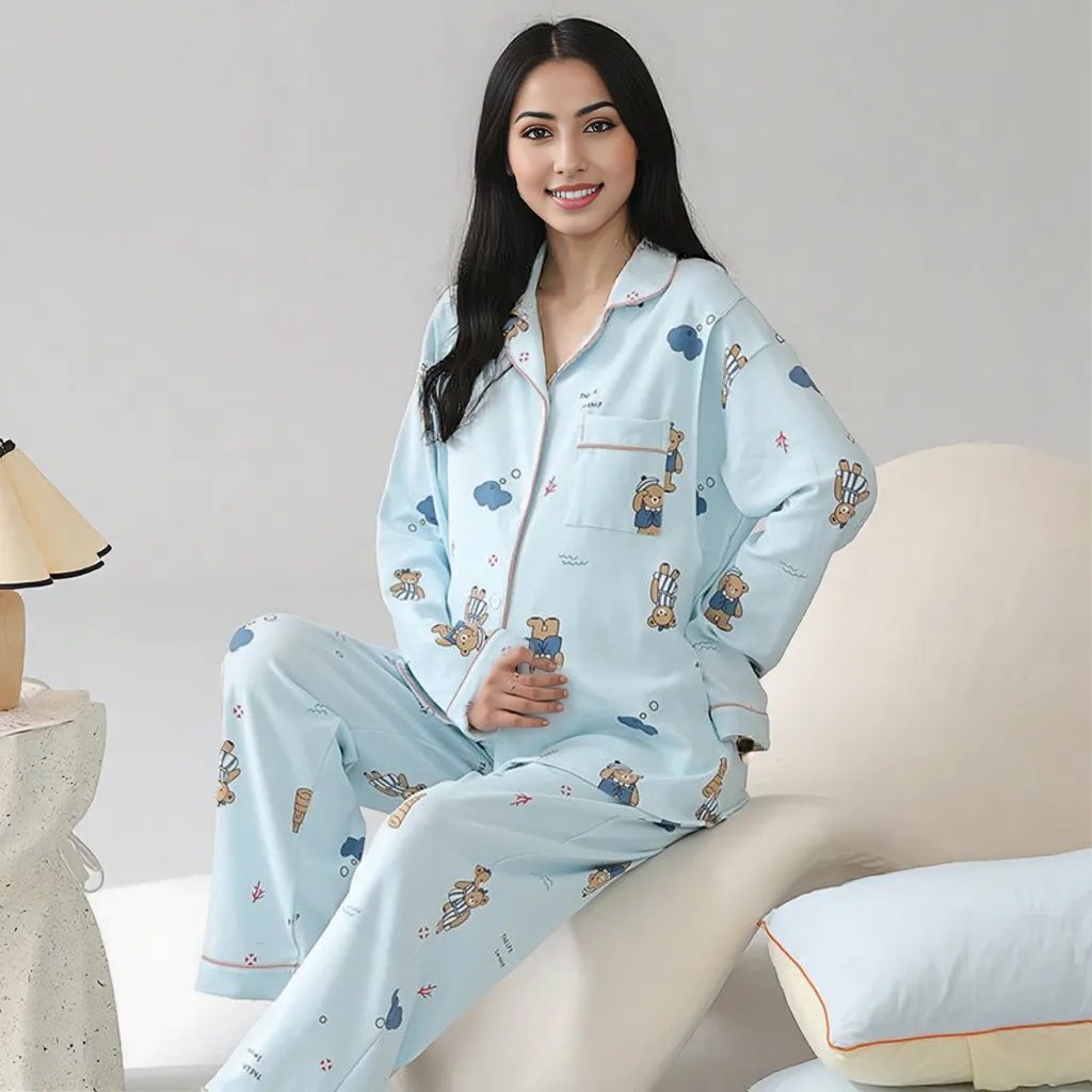 Blue Bear Maternity Padded PJ Set – Cute Comfort, Bump to Beyond - Zero Bra