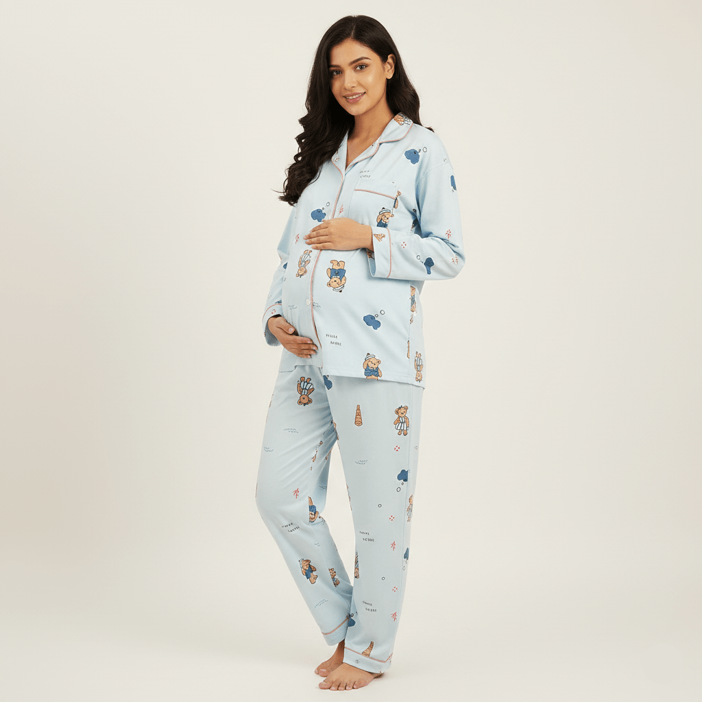 Blue Bear Maternity Padded PJ Set – Cute Comfort, Bump to Beyond - Zero Bra