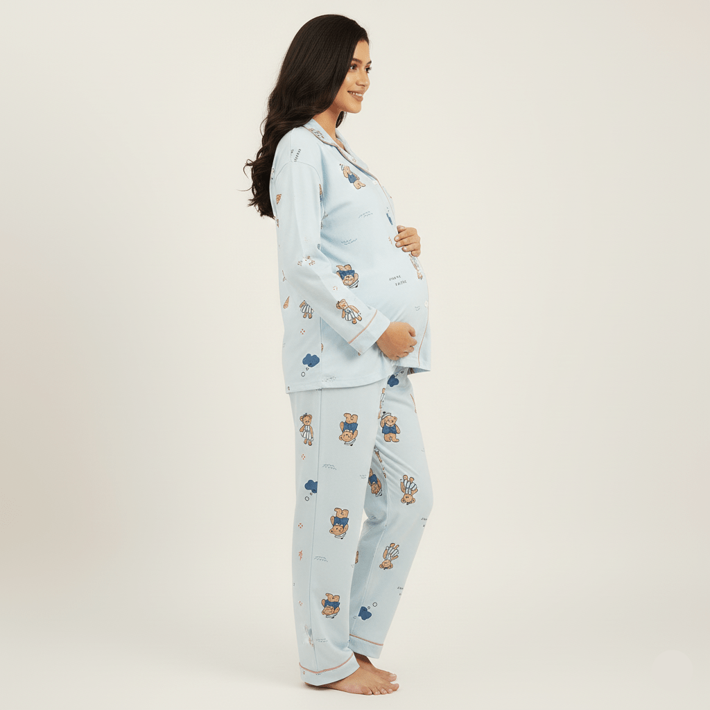 Blue Bear Maternity Padded PJ Set – Cute Comfort, Bump to Beyond - Zero Bra