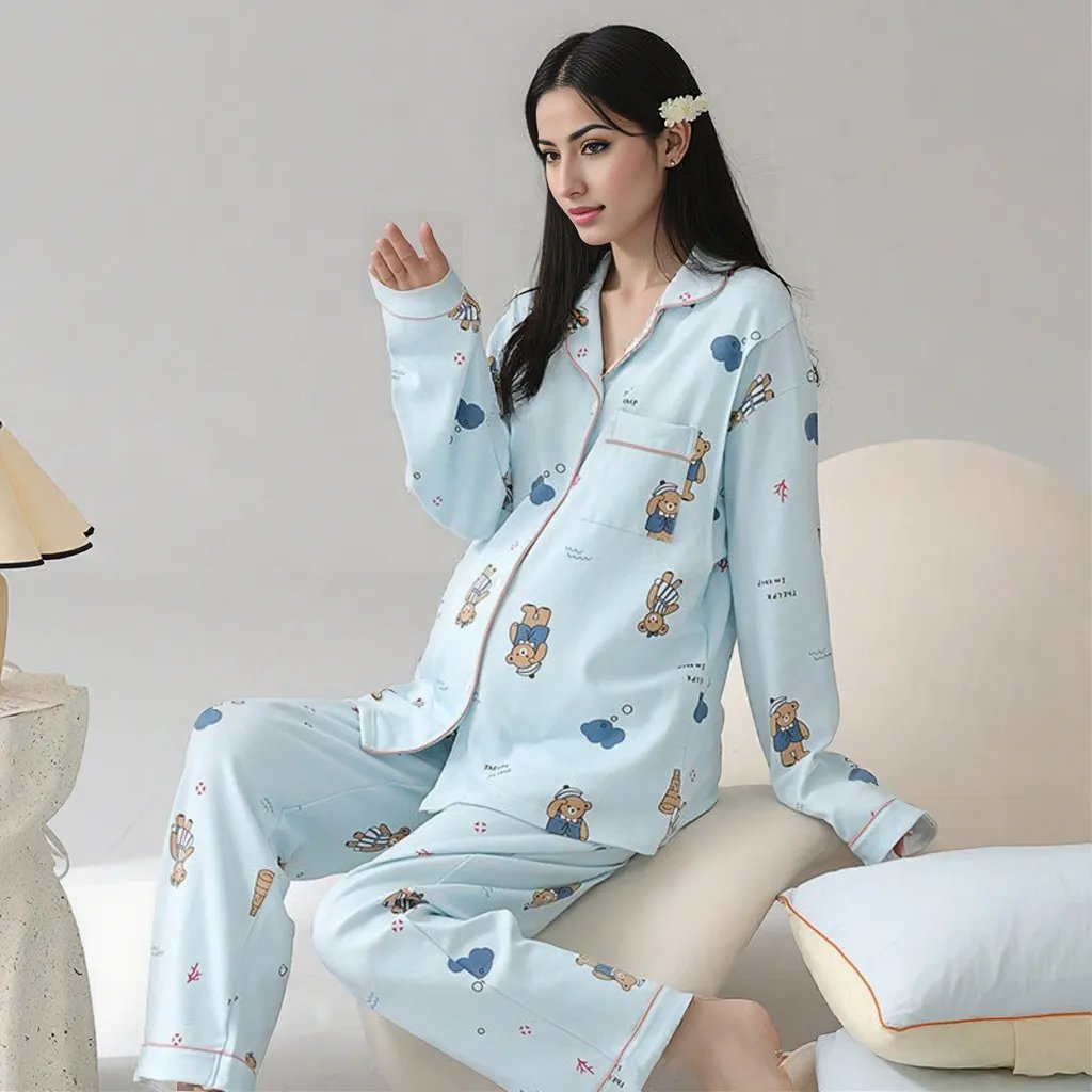 Blue Bear Maternity Padded PJ Set – Cute Comfort, Bump to Beyond - Zero Bra