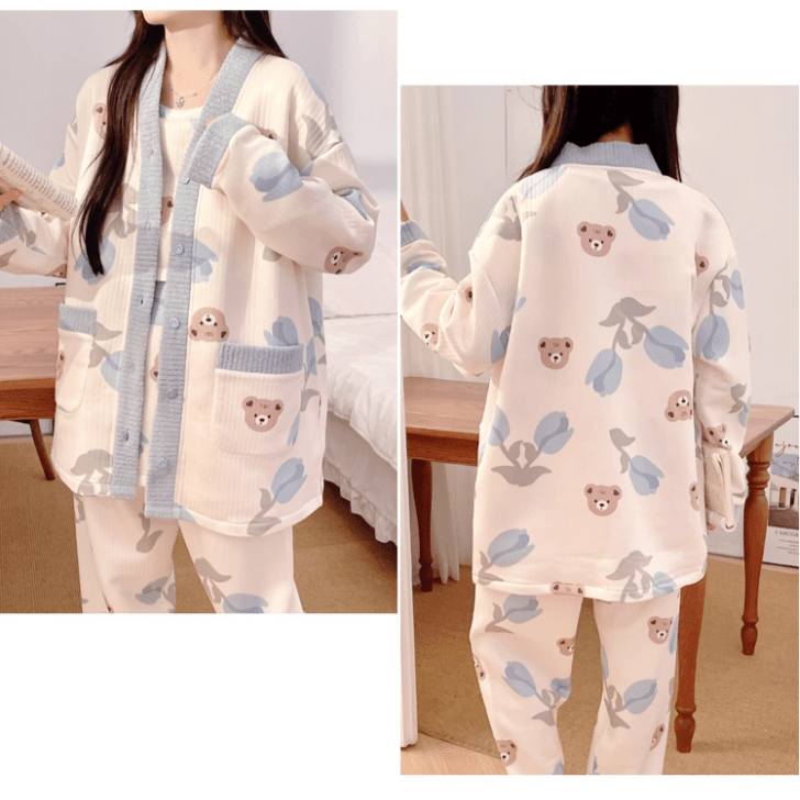 Blue Bear Winter PJ 3 Piece Set – Maternity & Nursing Snuggle Ease - Zero Bra