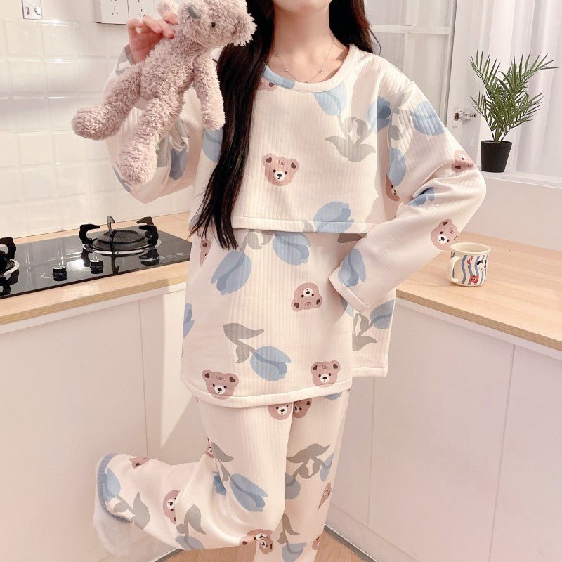 Blue Bear Winter PJ 3 Piece Set – Maternity & Nursing Snuggle Ease - Zero Bra