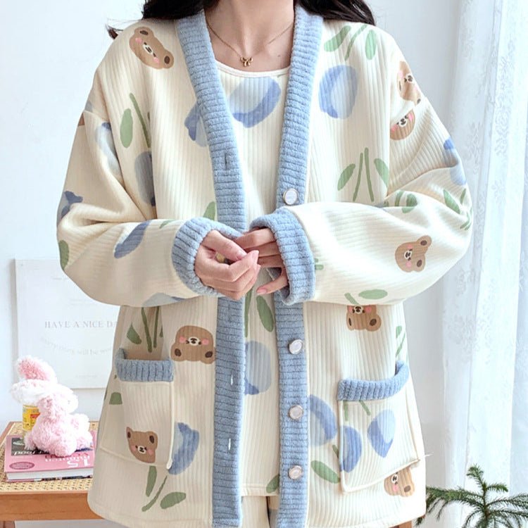 Blue Bear Winter PJ 3 Piece Set – Maternity & Nursing Snuggle Ease - Zero Bra