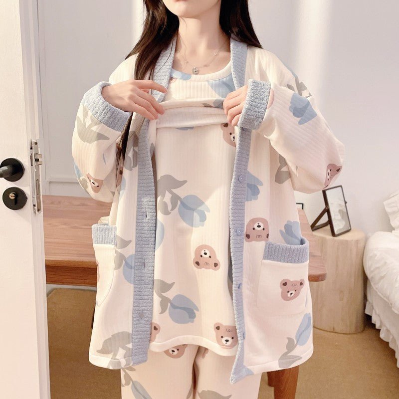 Blue Bear Winter PJ 3 Piece Set – Maternity & Nursing Snuggle Ease - Zero Bra