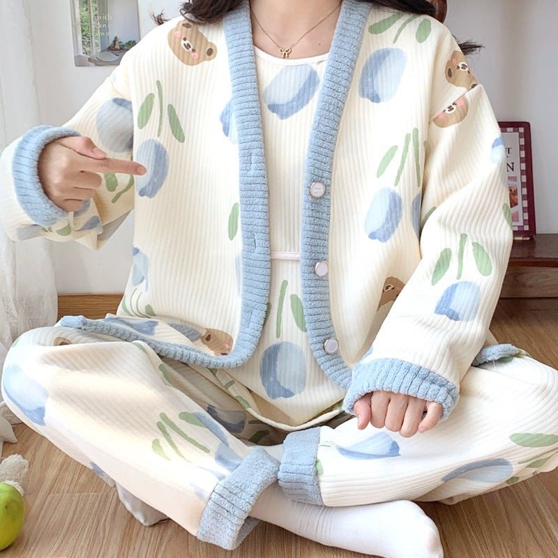 Blue Bear Winter PJ 3 Piece Set – Maternity & Nursing Snuggle Ease - Zero Bra