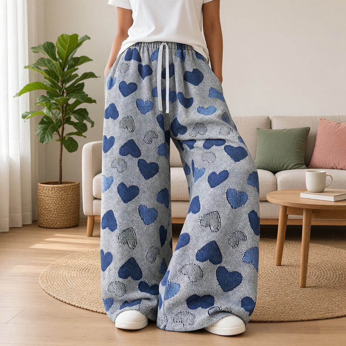 Blue Heart Wide-Leg Lounge Pants
