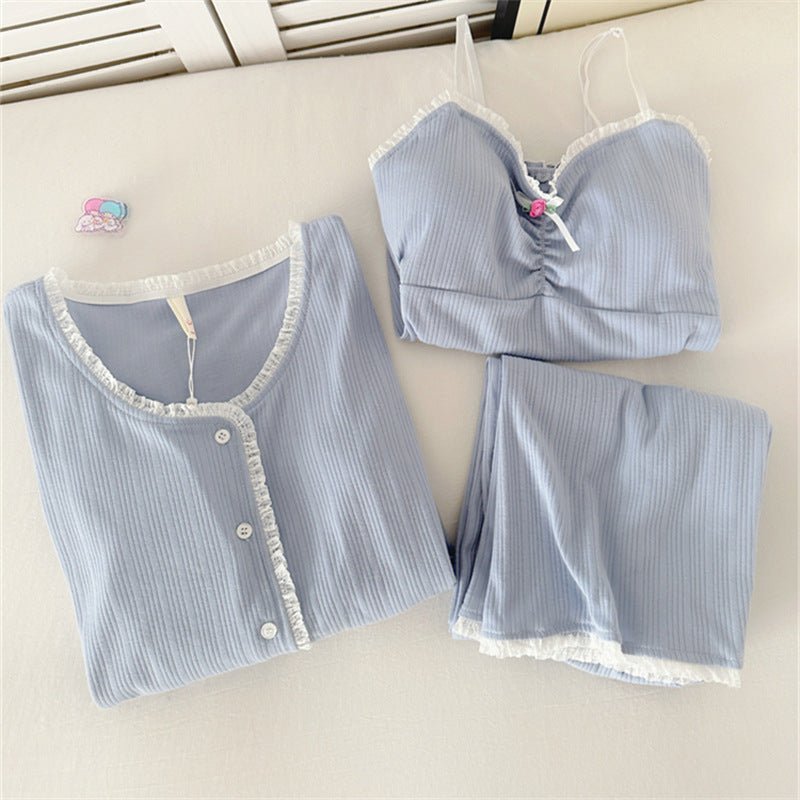 Blueberry Dream PJ Set – 3 - Piece With Padded Elegance - Zero Bra