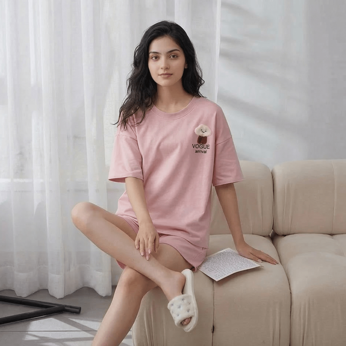 Blush Bunny Lounge PJ Set – With Padded Bliss (3 - Piece Set) - Zero Bra