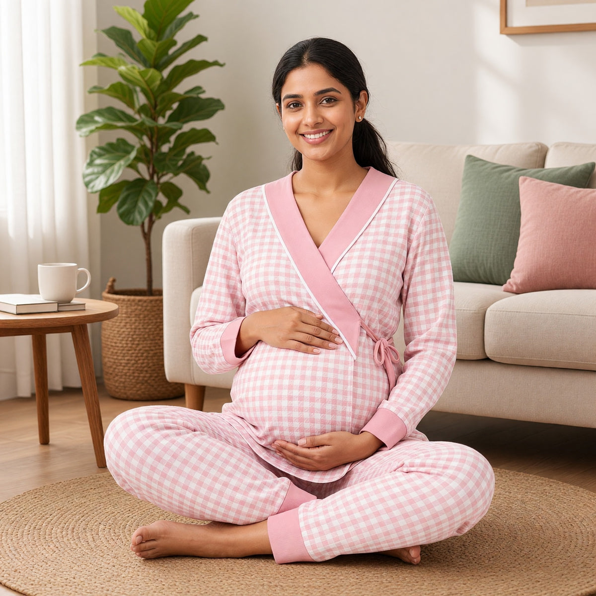 Blush Houndstooth Padded Feeding Night Suit